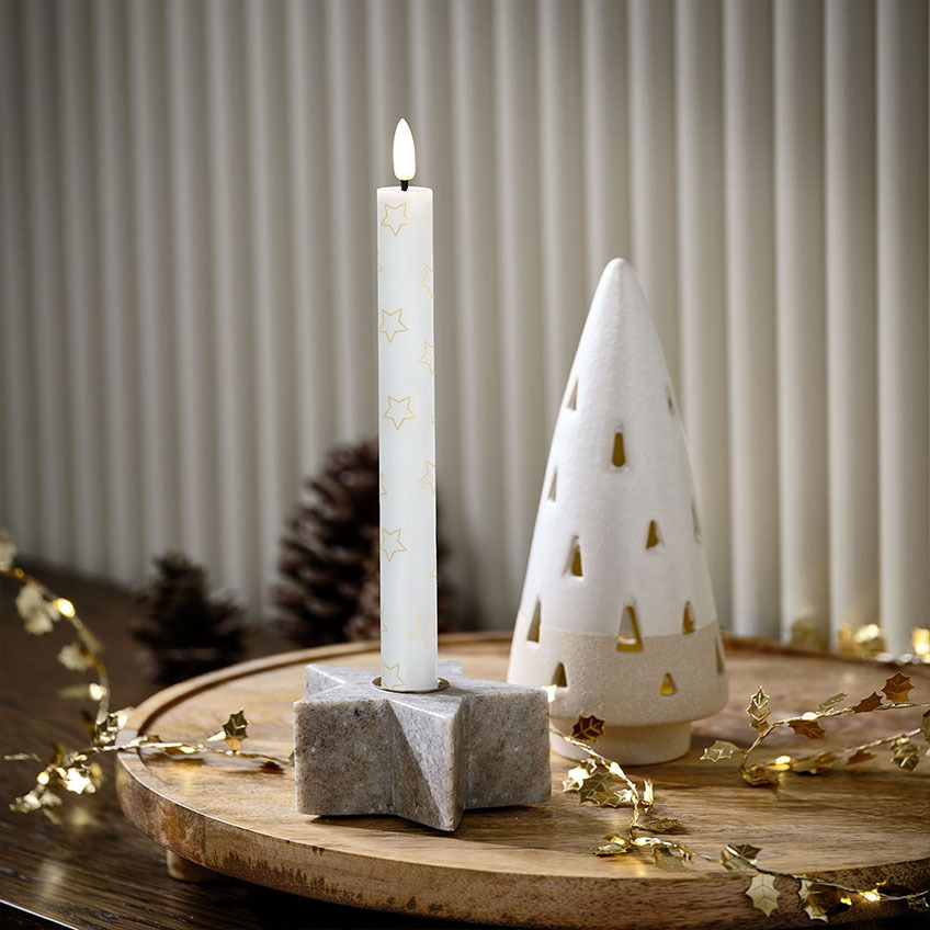 Stjerneformet lysestake i marmor, LED-lys med stjerner og juletre dekor med LED-lys