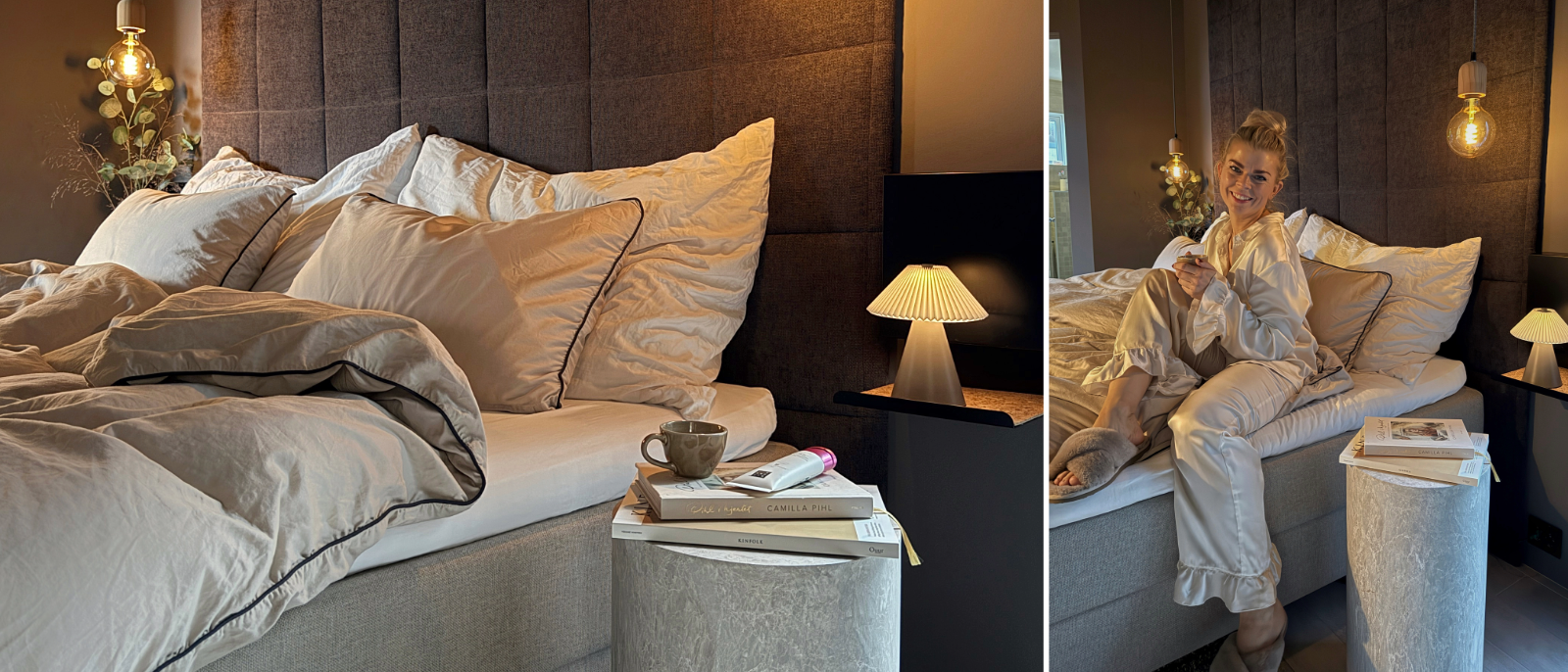 Inger-Lise har stylet soverommet i en avslappet ton-i-ton fargepalett