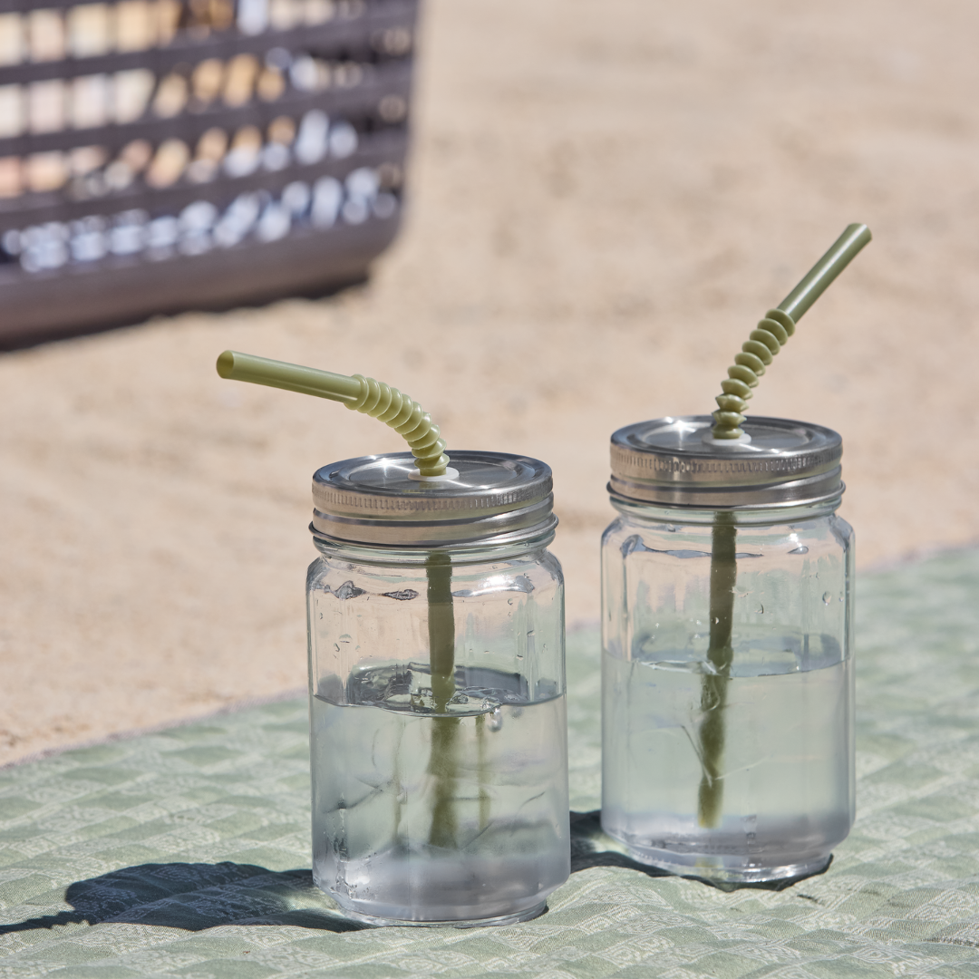 GLASS drikkeglass med lokk og sugerør